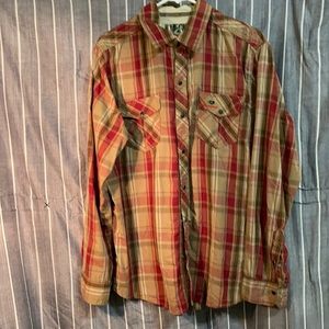 Mossi Oak button up size large brown and red flannel black iron buttons